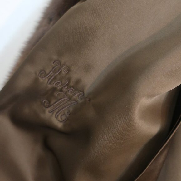 Womens Georgeou Westchester Dark Brown Mink Round Collar Vintage Long Coat M - Picture 11 of 16